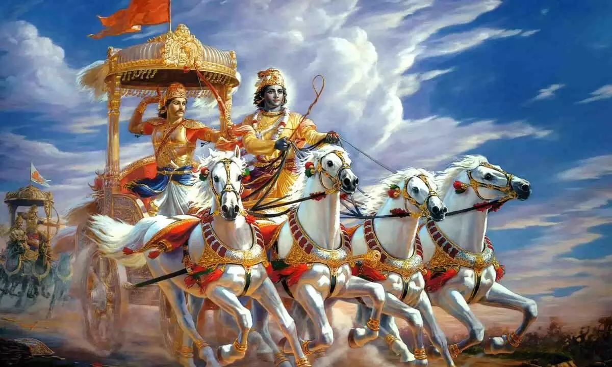 Krishna and Arjuna at Kurukshetra - Krishna as a charioteer